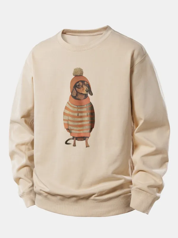 Dachshund Wearing Sweater Print Relax Fit Sweatshirt made by Hoooyi