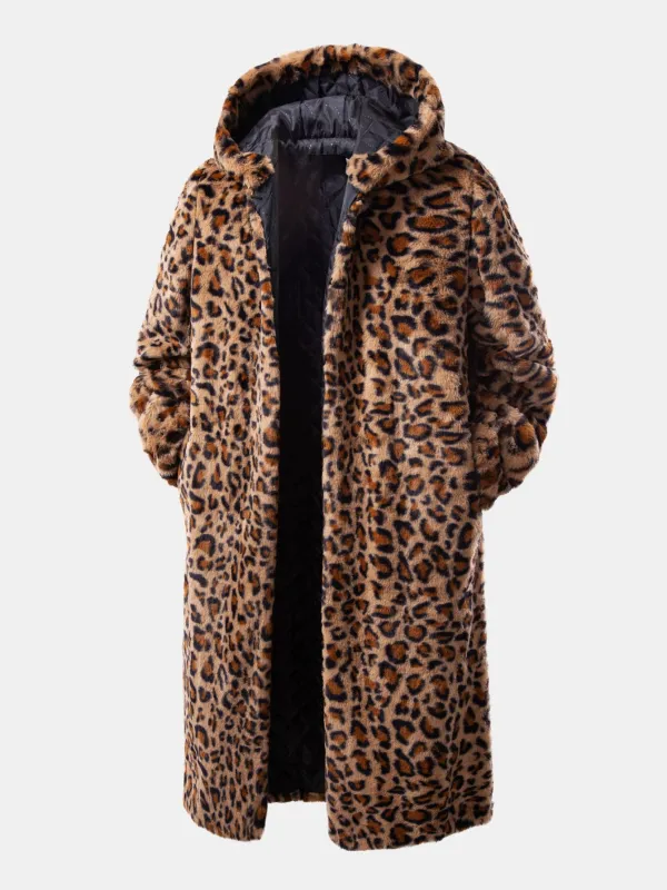 Faux Fur Leopard Hooded Overcoat sold by Hoooyi