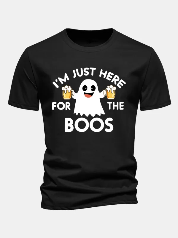 Regular Fit Beer Ghost Print Cotton T-Shirt made by Hoooyi