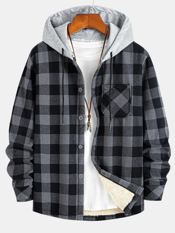 Teddy Lined Plaid Hooded Shirt sold by Hoooyi