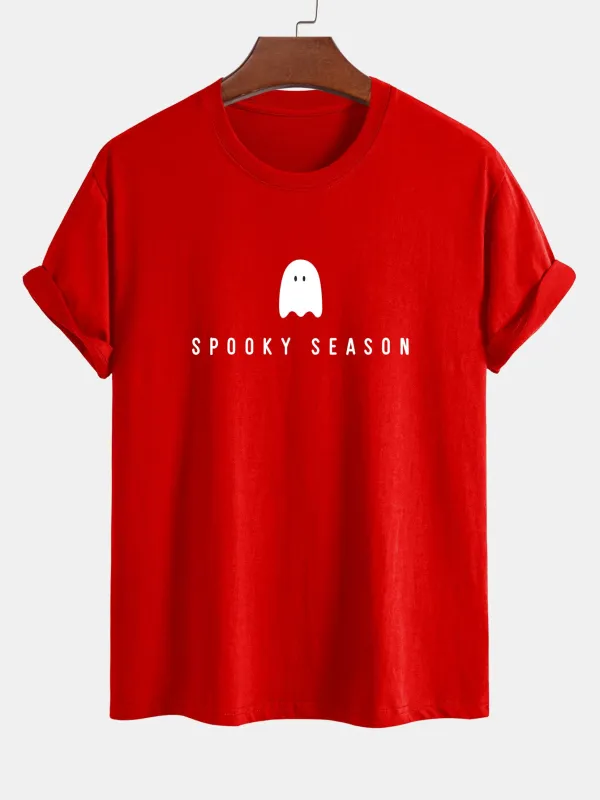 Regular Fit Spooky Season Ghost Print Cotton T-Shirt made by Hoooyi