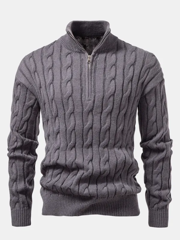 Twist Jacquard Quarter Zip Sweater sold by Hoooyi