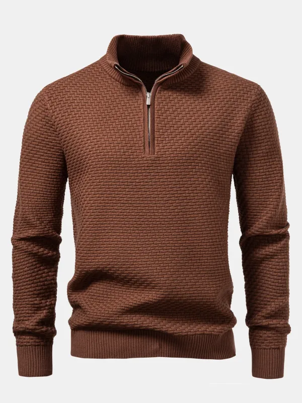 Wave Jacquard Quarter Zip Sweater made by Hoooyi