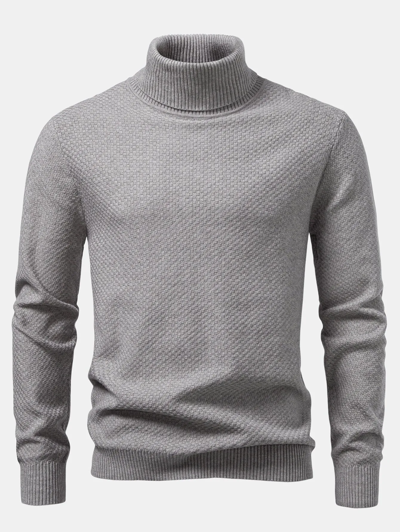 Checkerboard Textured Turtle Neck Sweater sold by Hoooyi