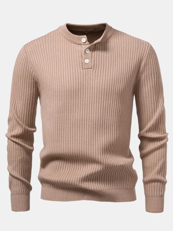 Ribbed Henley Neck Sweater sold by Hoooyi