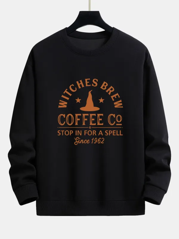 Halloween Witches Brew Coffee Print Relax Fit Sweatshirt sold by Hoooyi