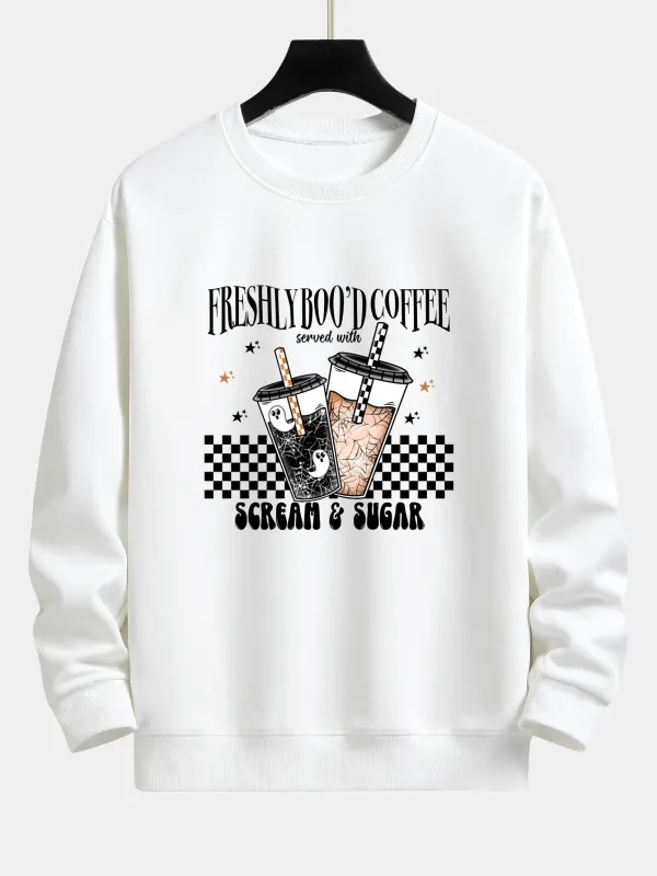 Freshly Boo’d Coffee Halloween Print Relax Fit Sweatshirt made by Hoooyi