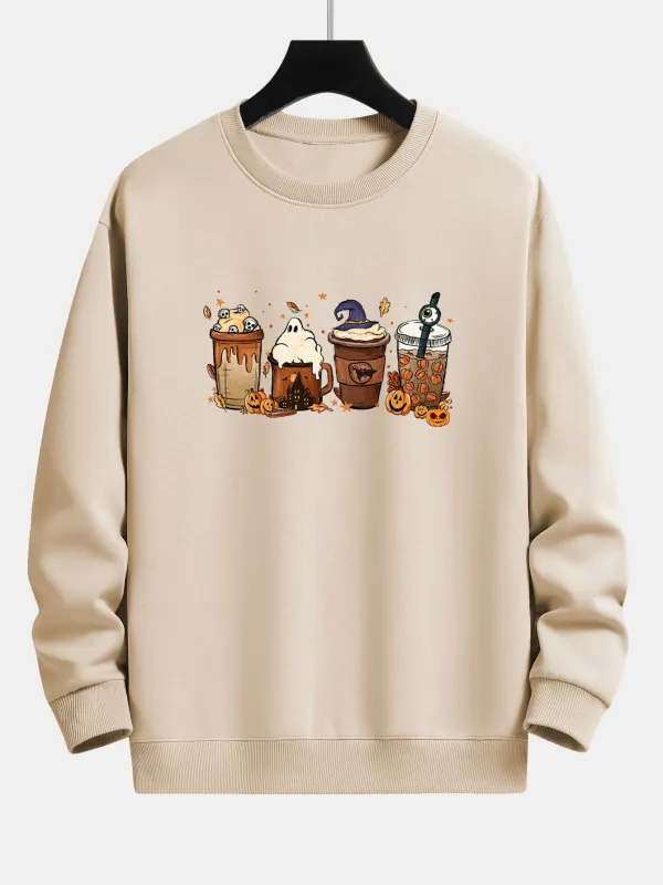 Halloween Coffee Print Relax Fit Sweatshirt made by Hoooyi