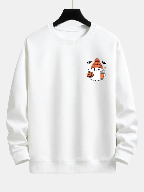 Halloween Ghost Pumpkin Print Relax Fit Sweatshirt sold by Hoooyi