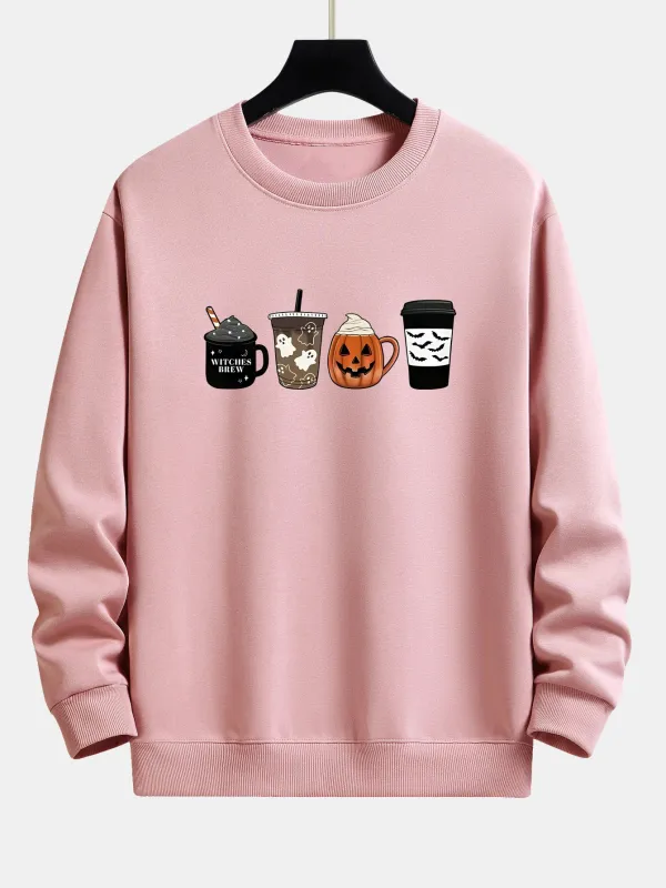 Halloween Coffee Print Relax Fit Sweatshirt made by Hoooyi