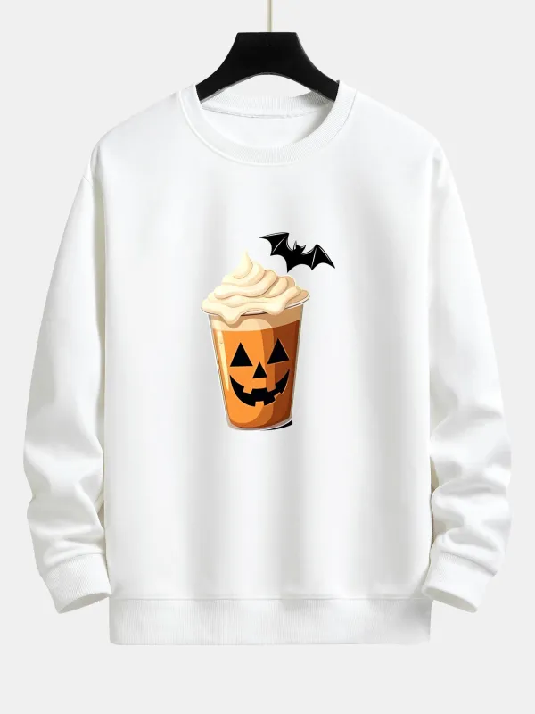Halloween Pumpkin Drink Print Relax Fit Sweatshirt made by Hoooyi