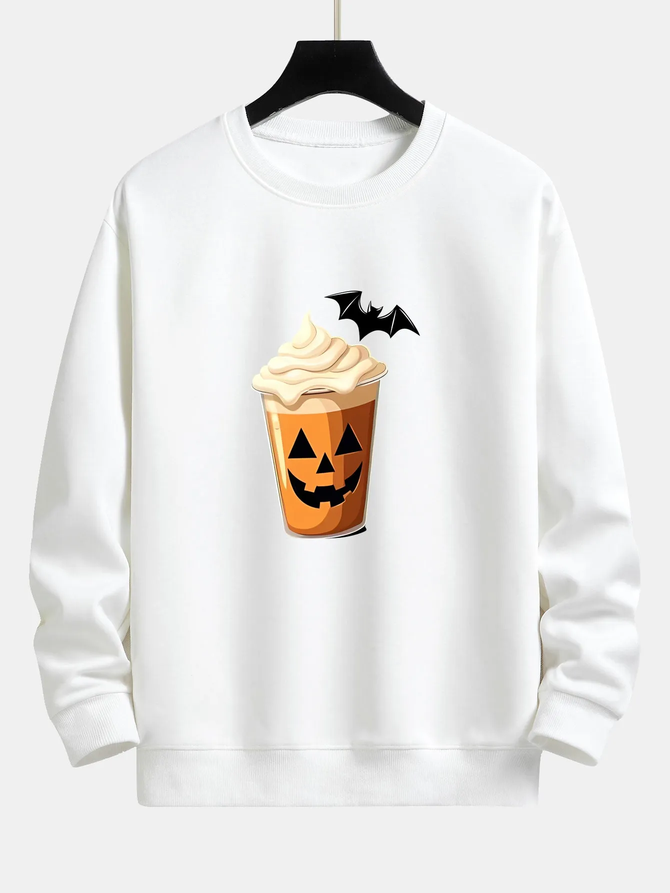 Halloween Pumpkin Drink Print Relax Fit Sweatshirt sold by Hoooyi