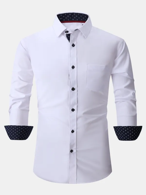 Long Sleeve Contrast Dress Shirt sold by Hoooyi