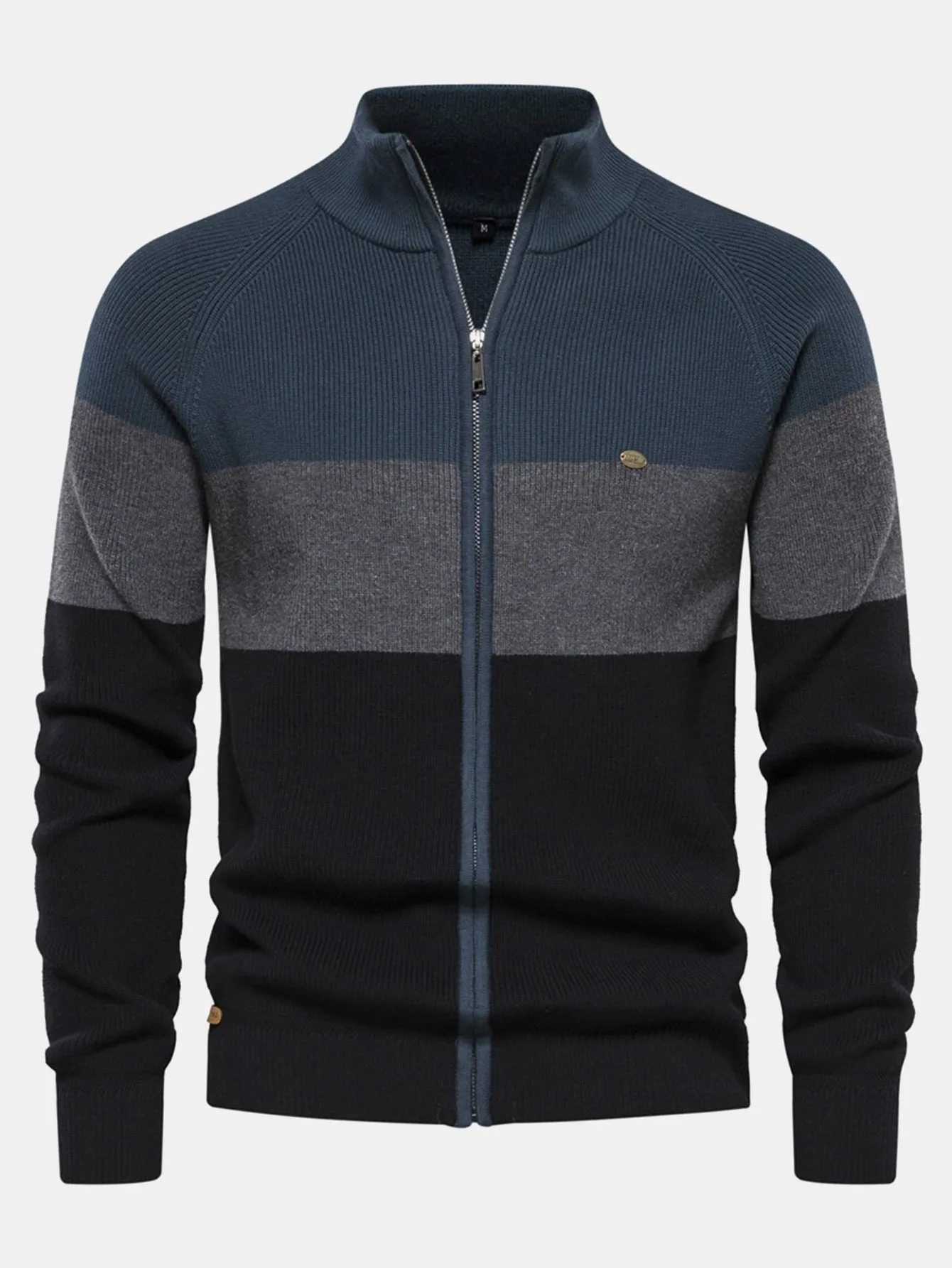 Color Block Zipper Stand Collar Sweater sold by Hoooyi product image thumbnail 4