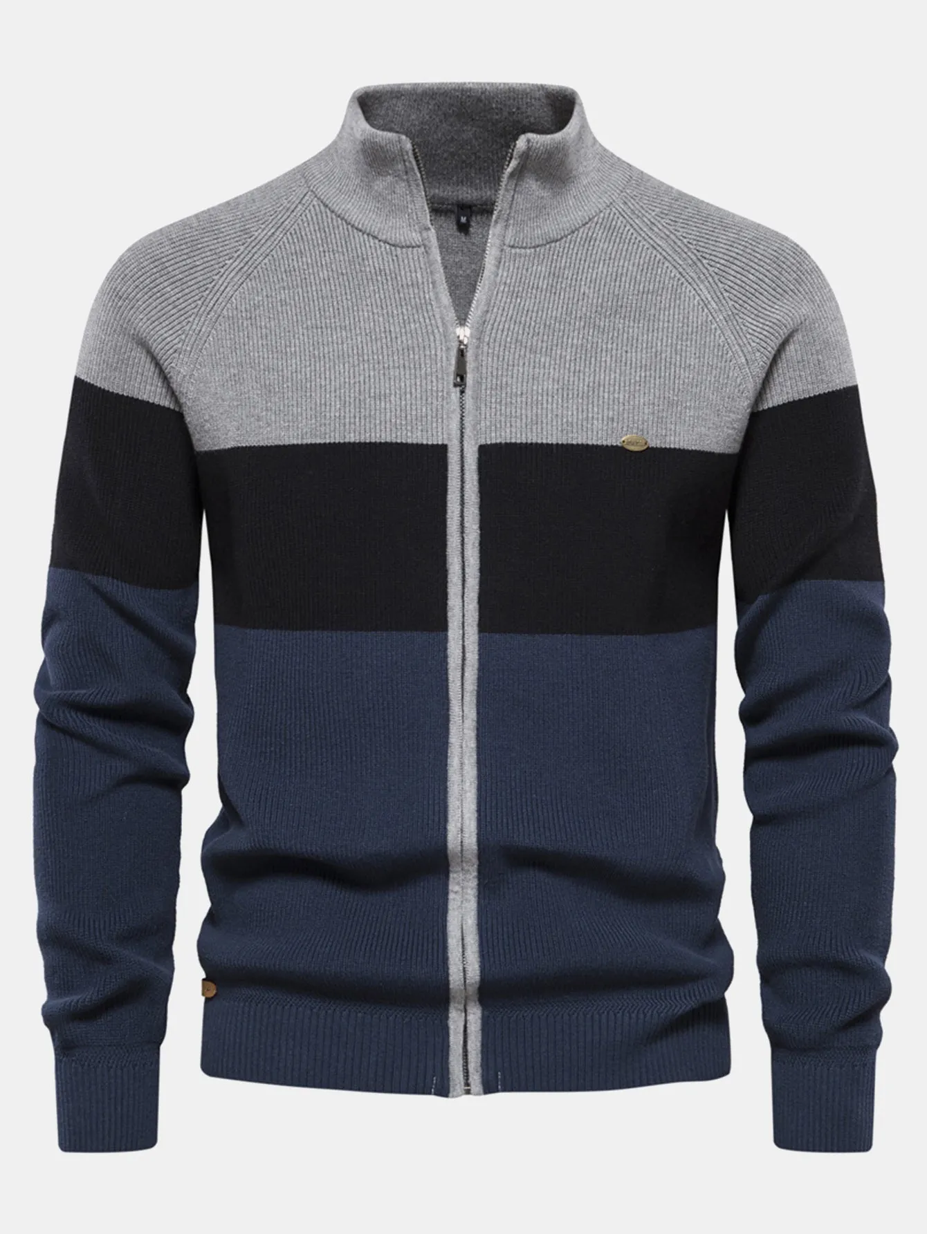 Color Block Zipper Stand Collar Sweater sold by Hoooyi product image thumbnail 3