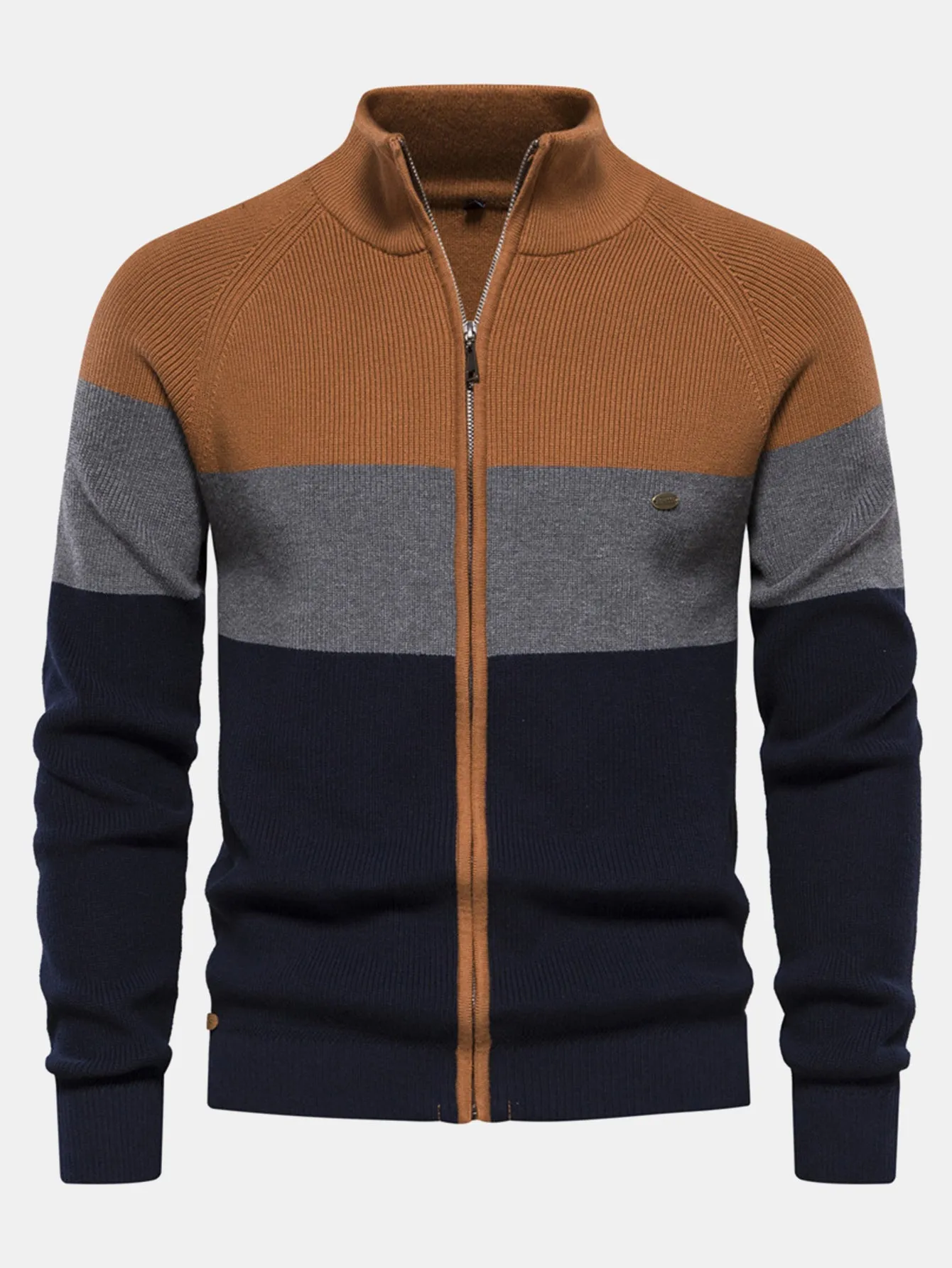 Color Block Zipper Stand Collar Sweater sold by Hoooyi product image thumbnail 2