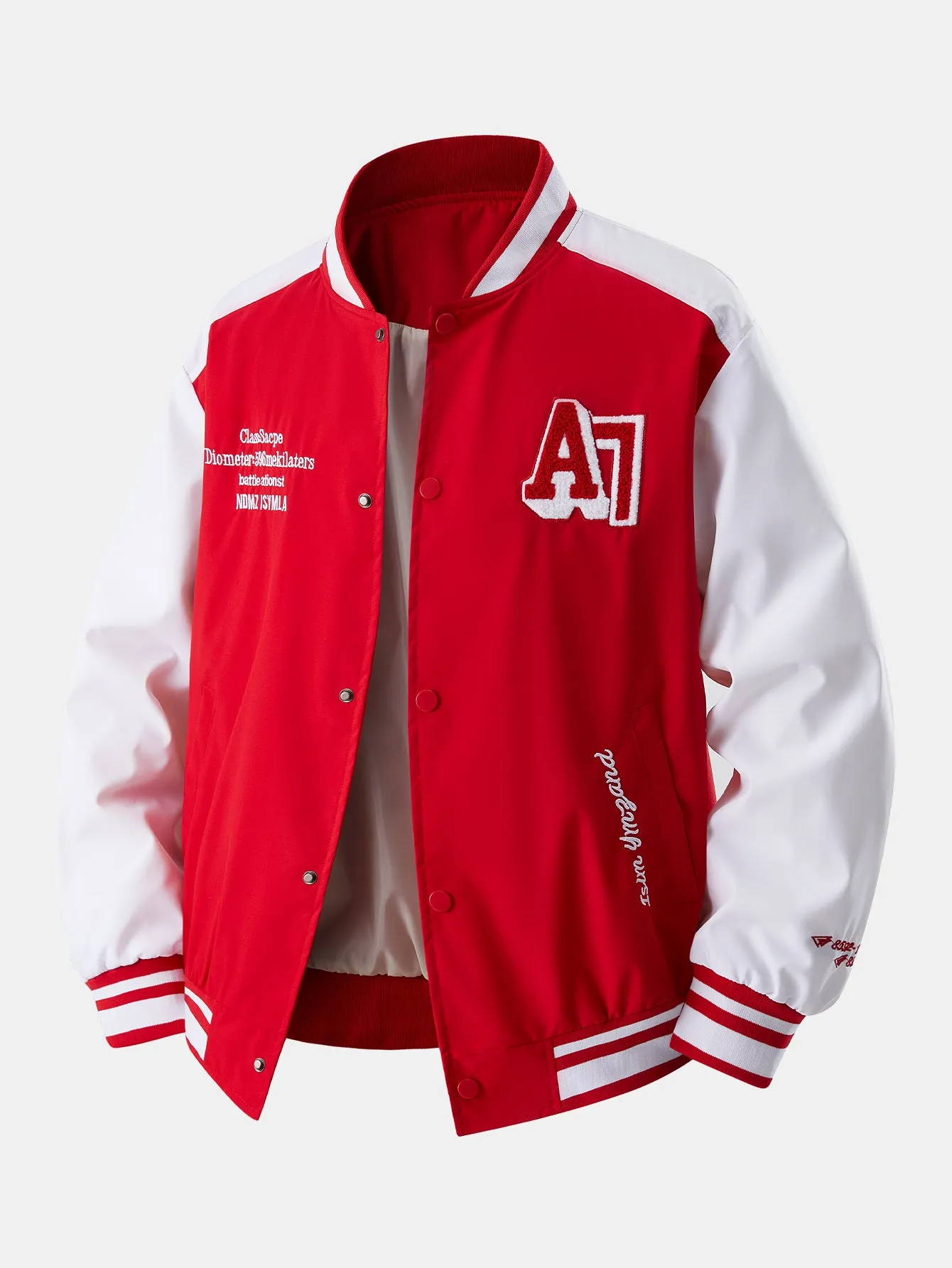 Relax Fit Contrast Embroidery Baseball Jacket sold by Hoooyi