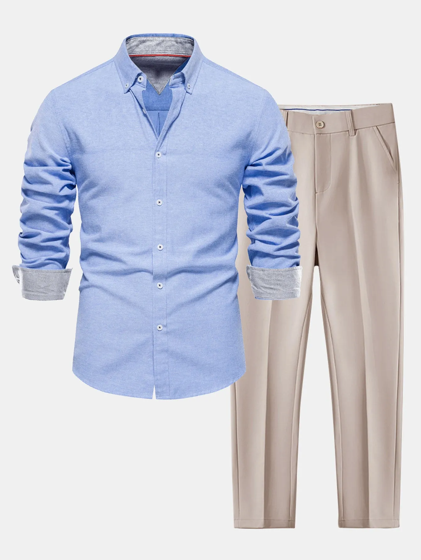 Long Sleeve Button Up Oxford Shirt & Slim Fit Tapered Trousers sold by Hoooyi product image thumbnail 2