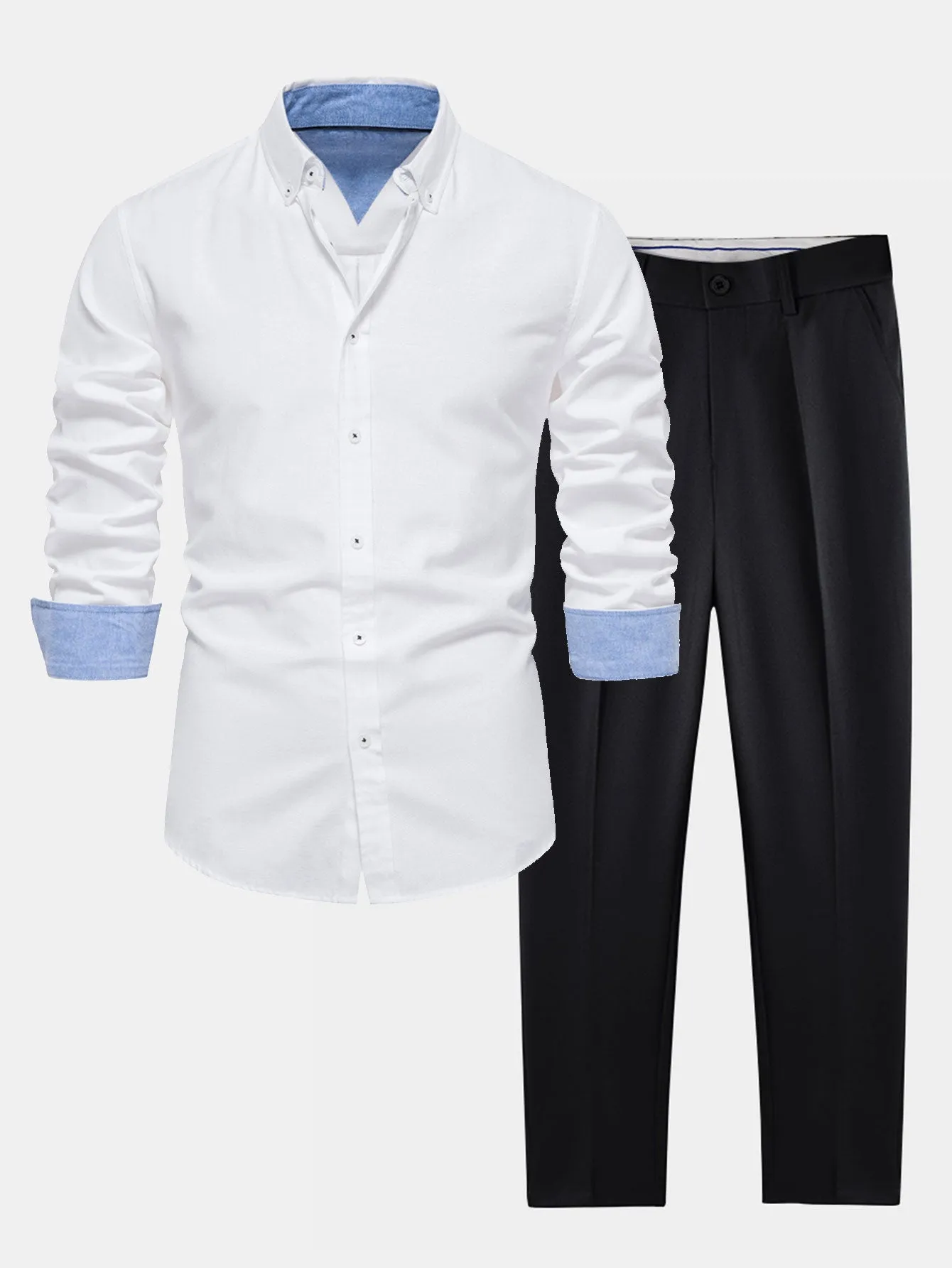 Long Sleeve Button Up Oxford Shirt & Slim Fit Tapered Trousers sold by Hoooyi product image thumbnail 4