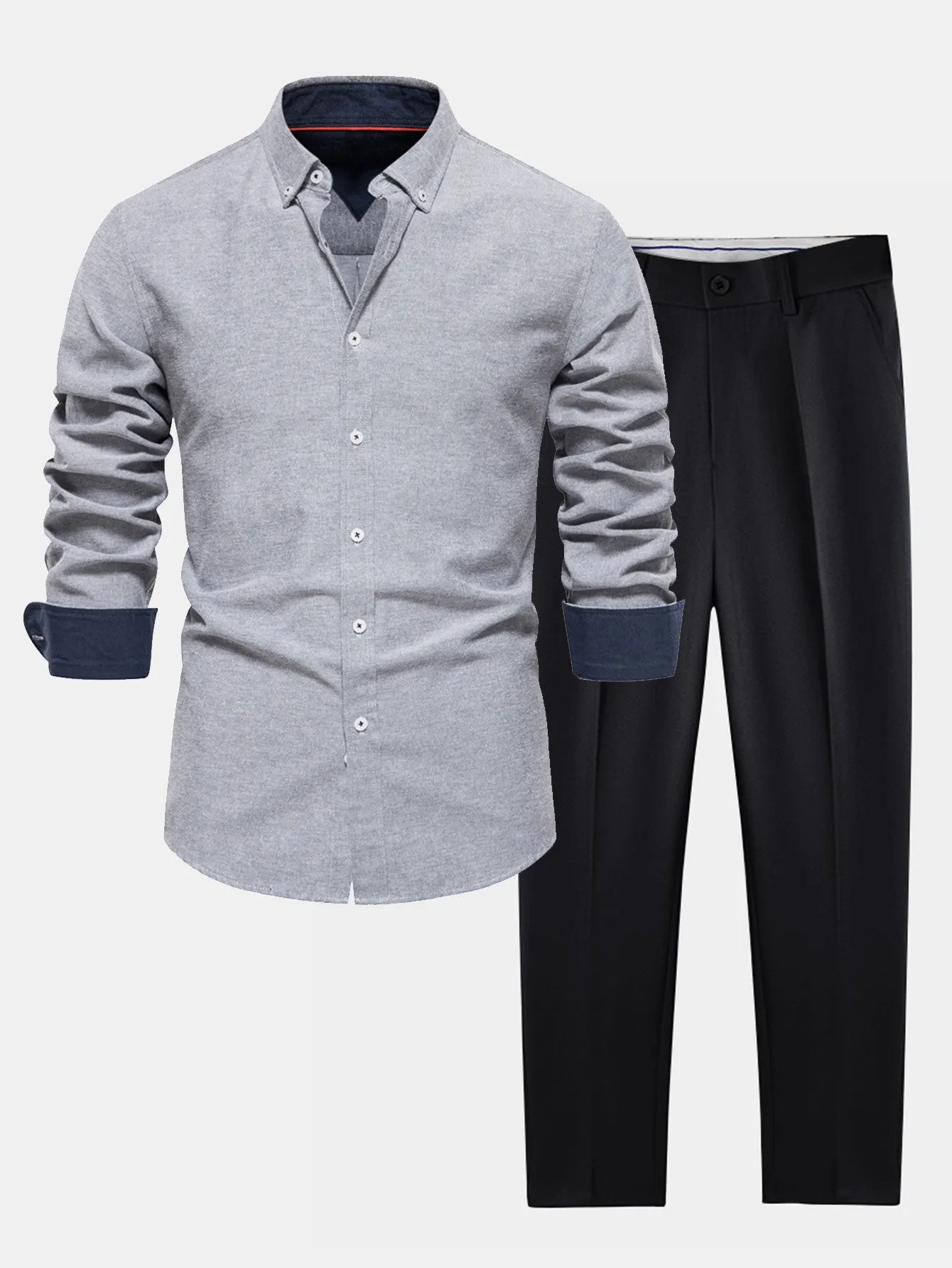Long Sleeve Button Up Oxford Shirt & Slim Fit Tapered Trousers sold by Hoooyi product image thumbnail 5