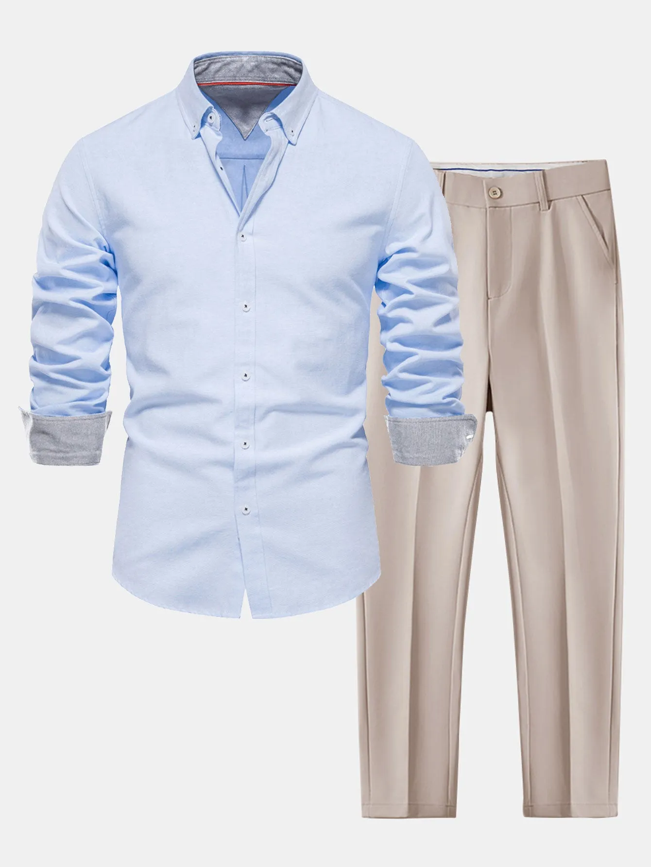 Long Sleeve Button Up Oxford Shirt & Slim Fit Tapered Trousers sold by Hoooyi product image thumbnail 3