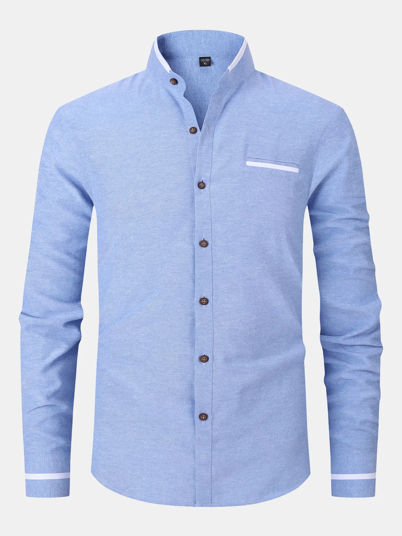 Long Sleeve Contrast Stand Collar Oxford Shirt sold by Hoooyi product image thumbnail 3