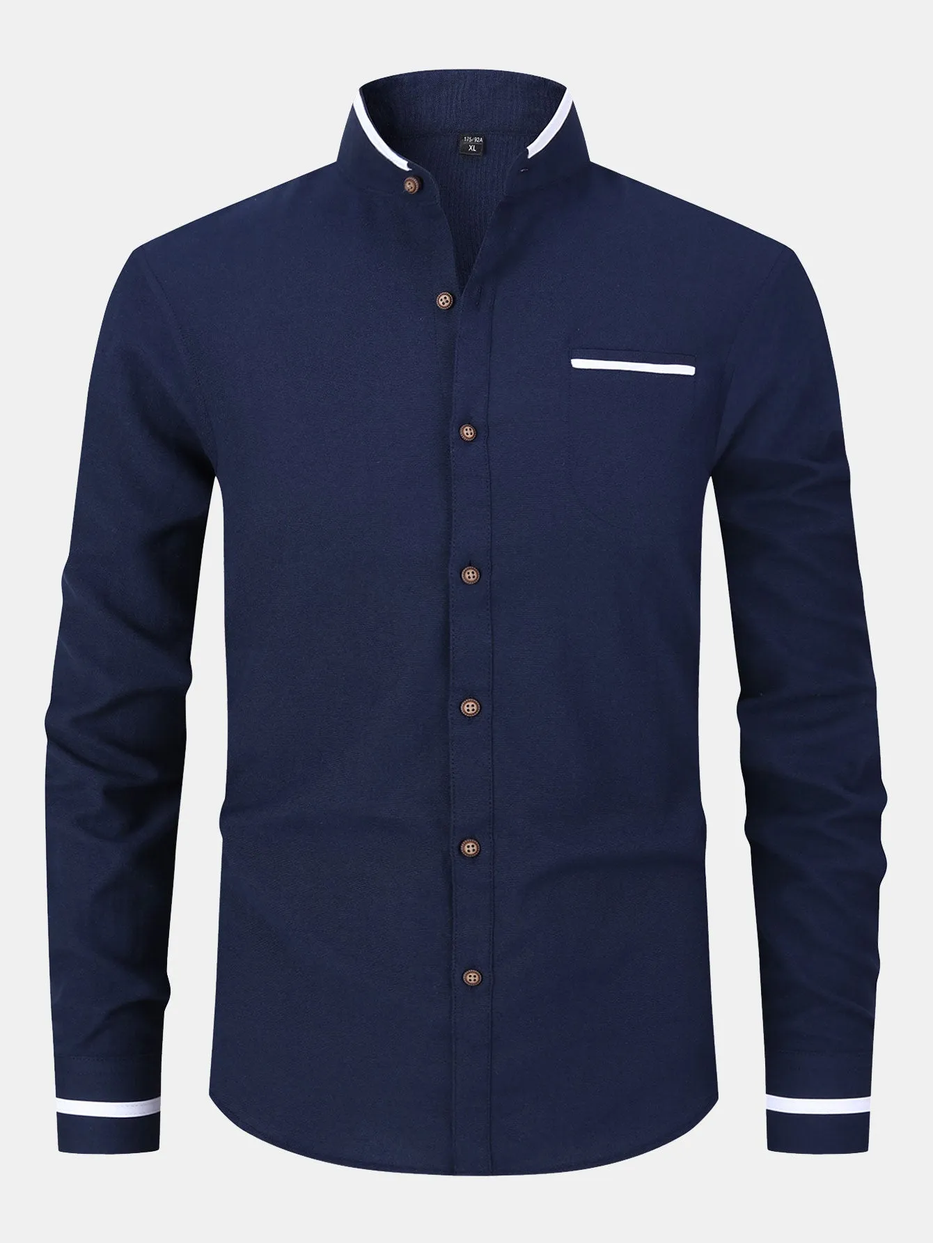 Long Sleeve Contrast Stand Collar Oxford Shirt sold by Hoooyi