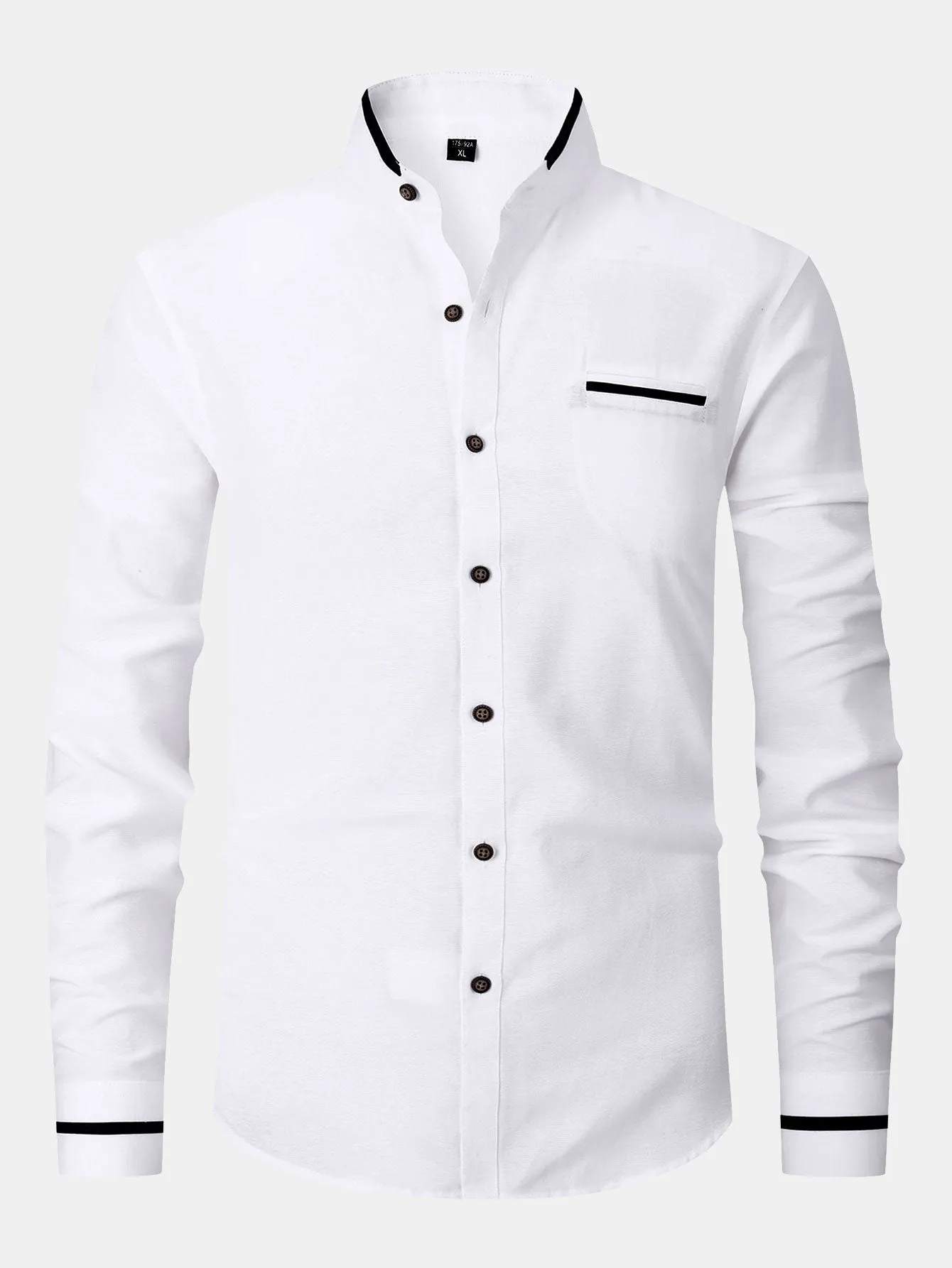 Long Sleeve Contrast Stand Collar Oxford Shirt sold by Hoooyi product image thumbnail 5
