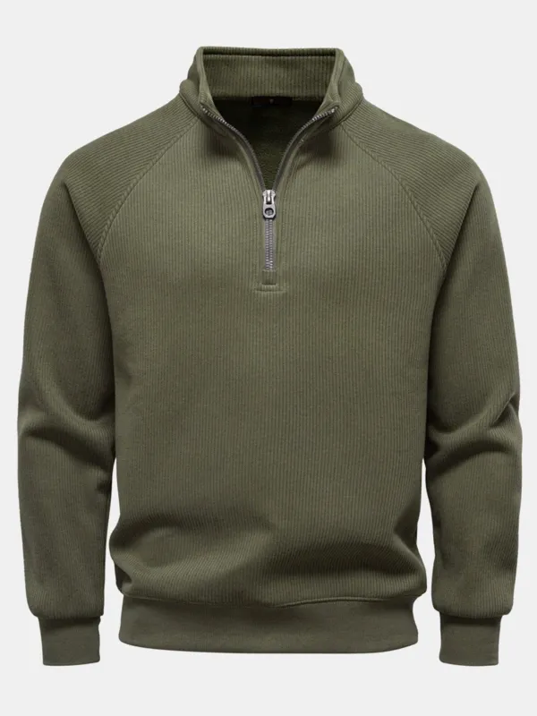 Ribbed Raglan Sleeve Quarter Zip Sweatshirt made by Armani Exchange