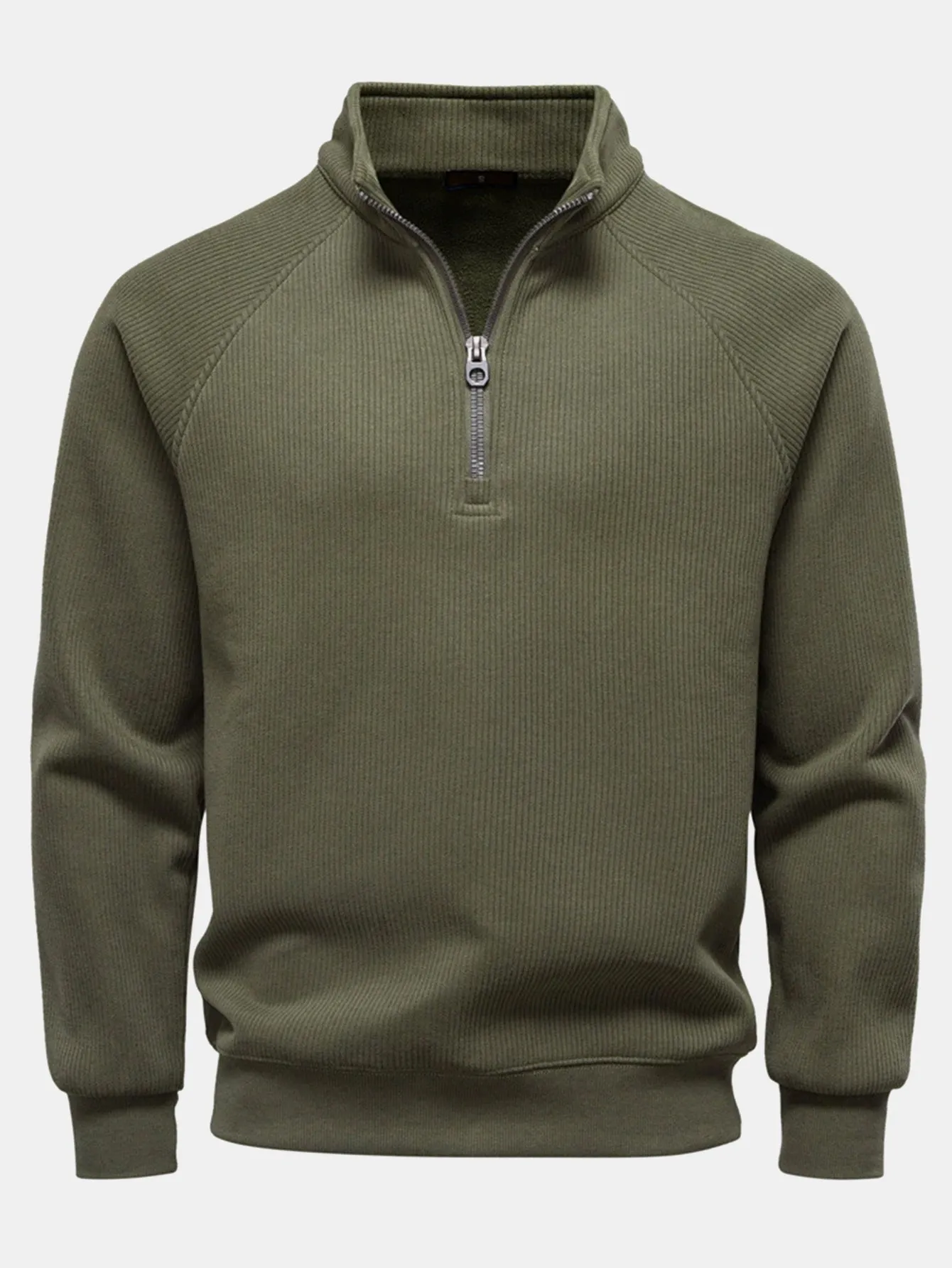 Ribbed Raglan Sleeve Quarter Zip Sweatshirt sold by Hoooyi