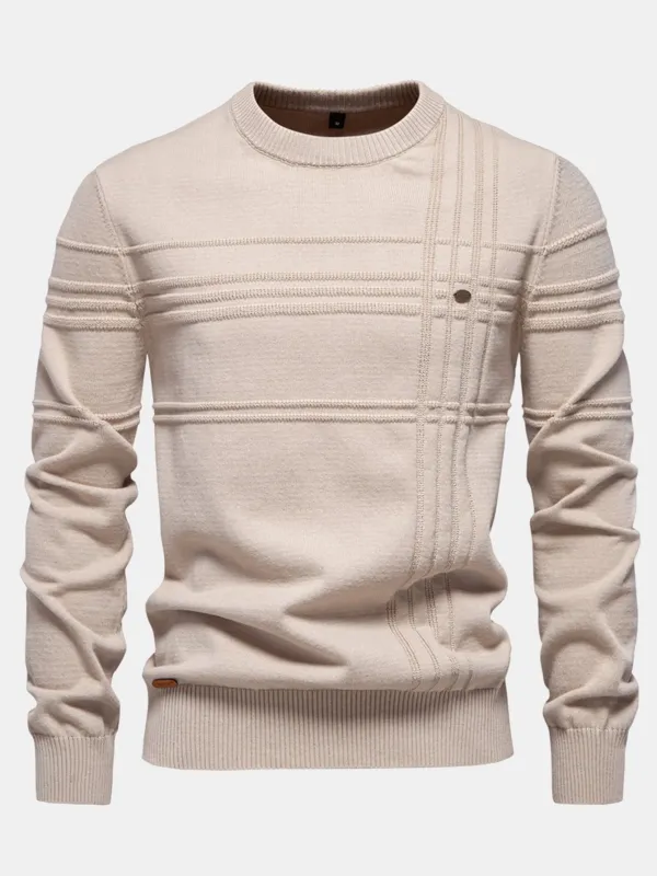 Striped Jacquard Crewneck Sweater sold by Hoooyi