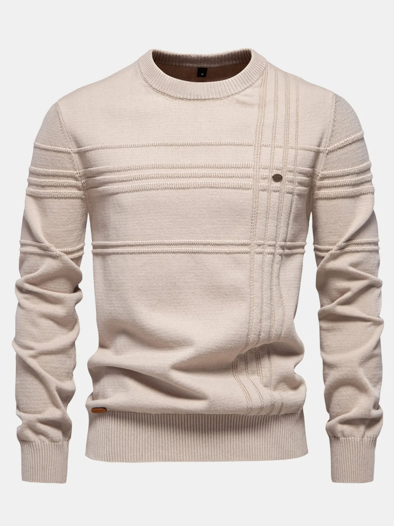 Striped Jacquard Crewneck Sweater sold by Hoooyi