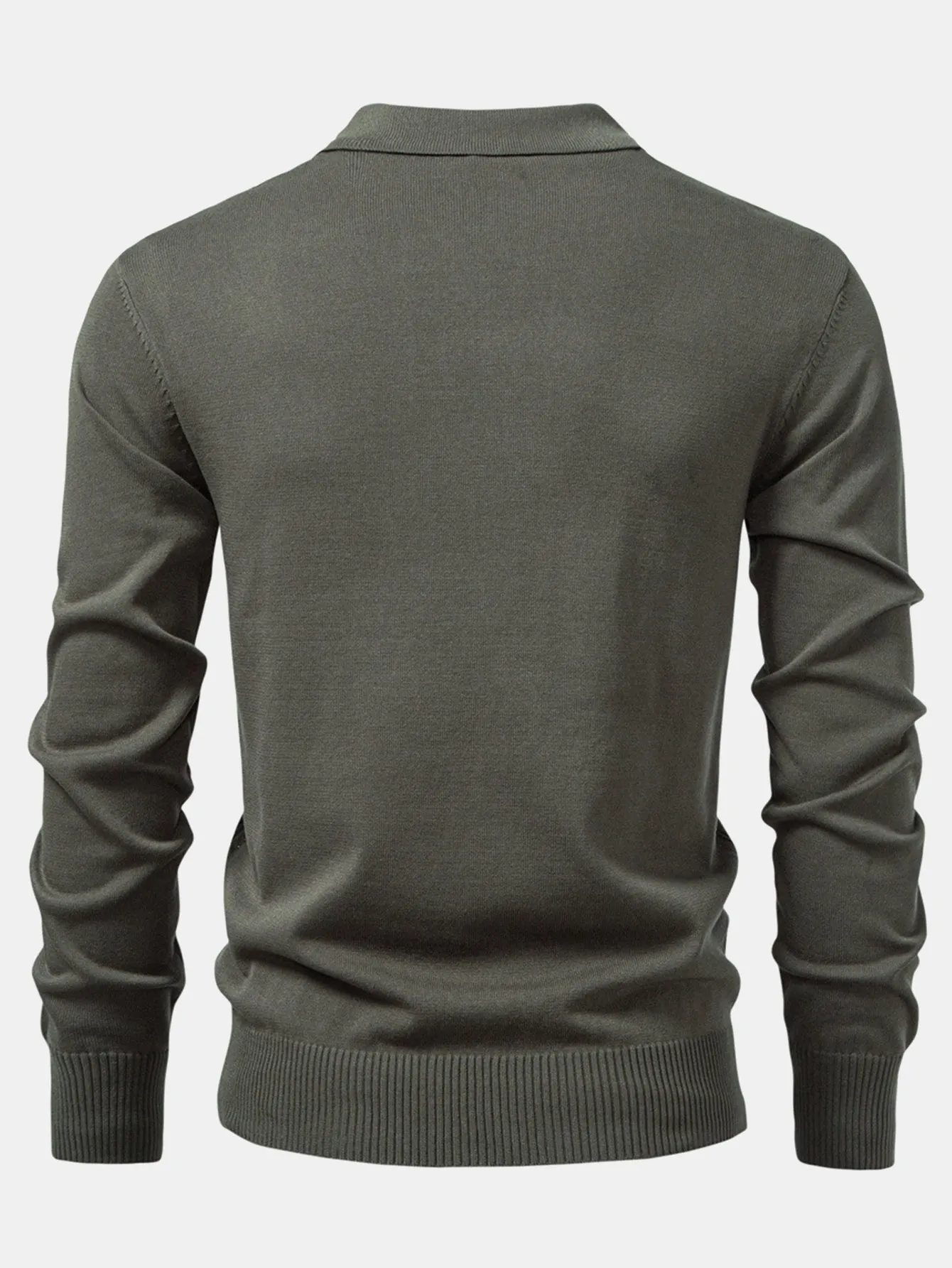Long Sleeved Knitted Geometric Jacquard Zippe Polo Shirt sold by Hoooyi product image thumbnail 2