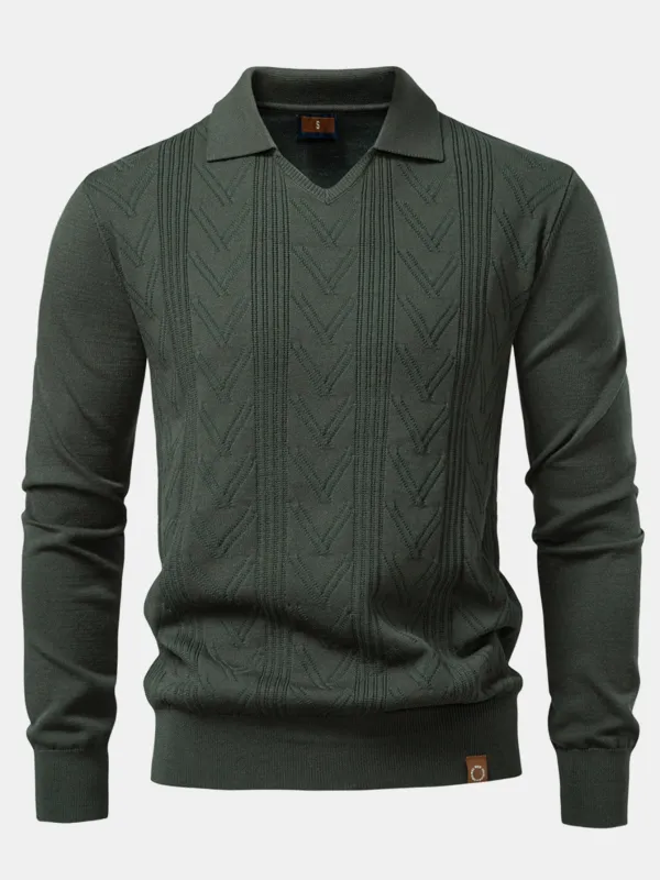 Long Sleeve V-Neck Knit Polo Shirt sold by Hoooyi