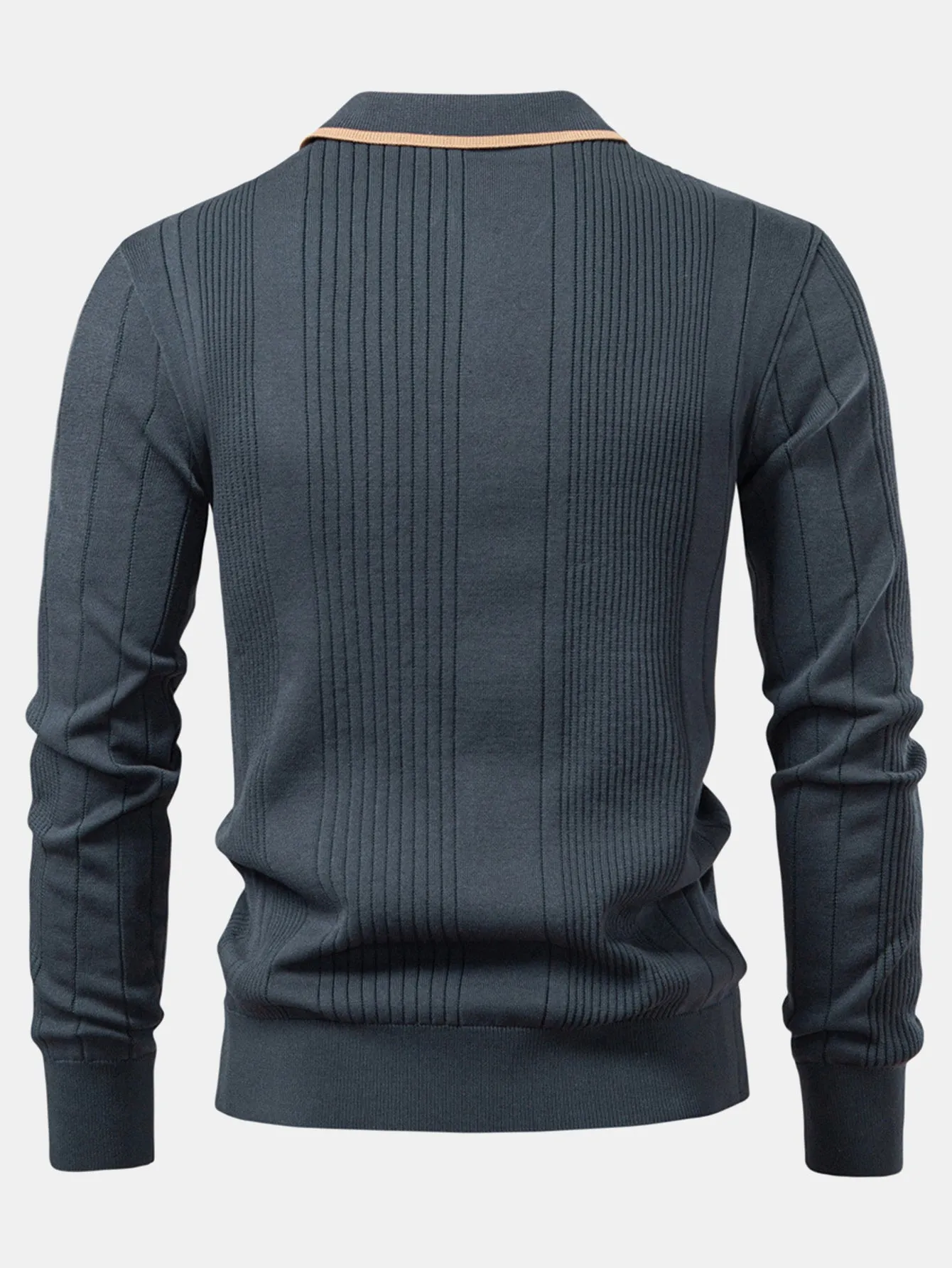 Long Sleeved Knitted Stripe Jacquard Polo Shirt sold by Hoooyi product image thumbnail 4