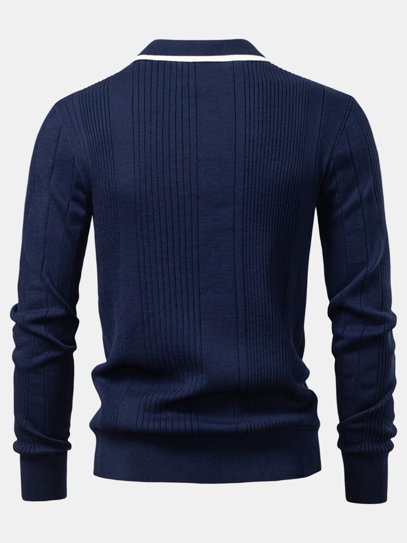 Long Sleeved Knitted Stripe Jacquard Polo Shirt sold by Hoooyi product image thumbnail 2