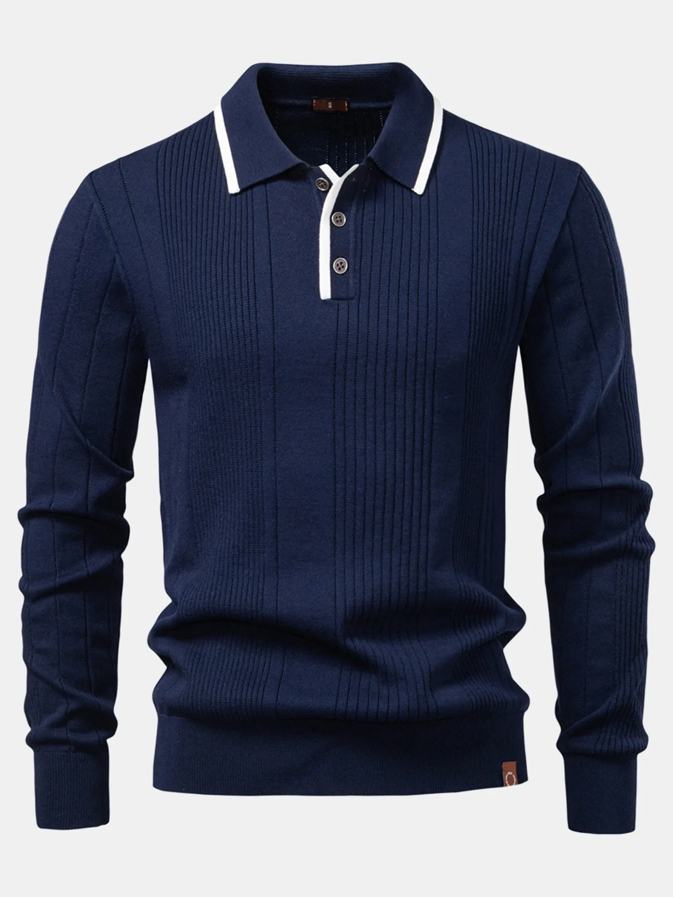 Long Sleeved Knitted Stripe Jacquard Polo Shirt sold by Hoooyi