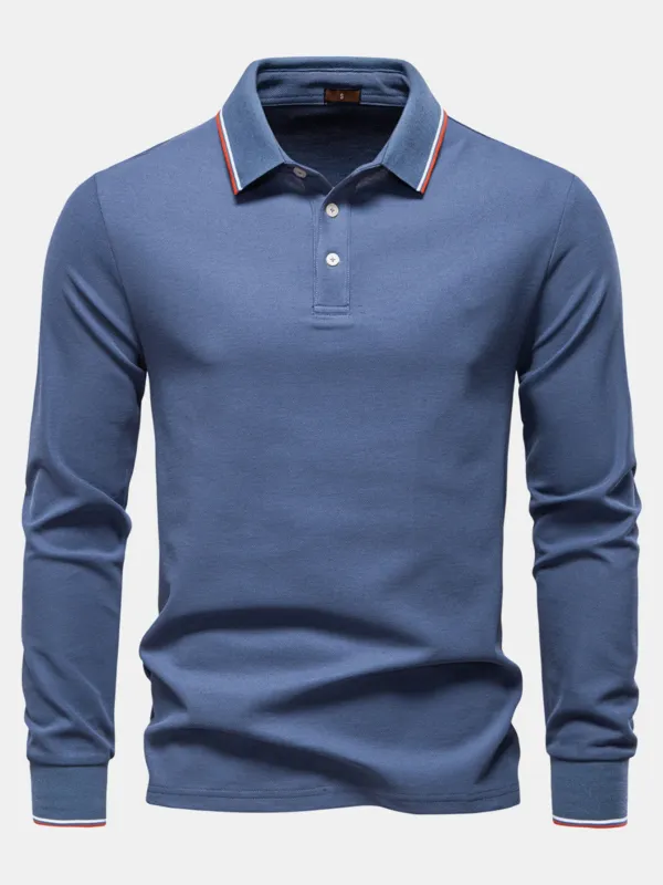 Long Sleeved Contrast Polo Shirt sold by Hoooyi