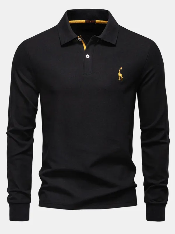 Long Sleeved Giraffe Embroidery Polo Shirt made by Armani Exchange