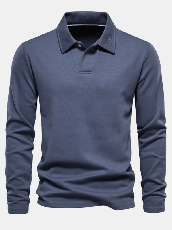 Long Sleeved V-Neck Polo Shirt sold by Hoooyi
