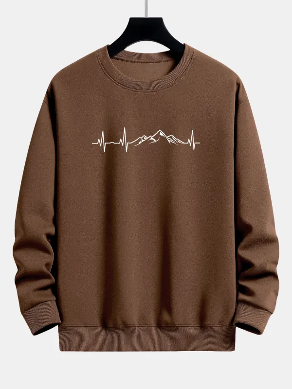 Heartbeat Mountain Print Relax Fit Sweatshirt sold by Hoooyi