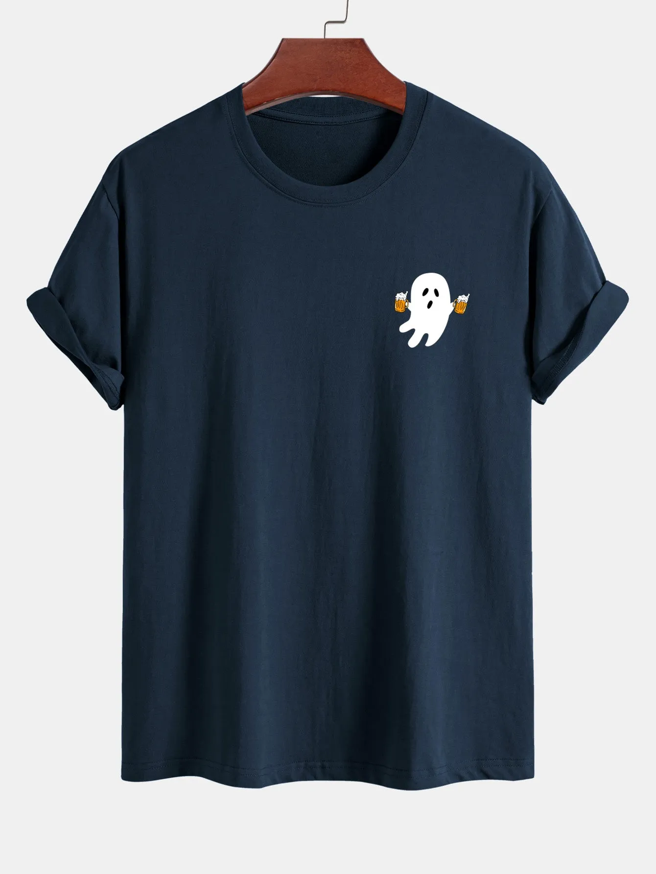 Regular Fit Beer Ghost Print Cotton T-Shirt sold by Hoooyi product image thumbnail 3