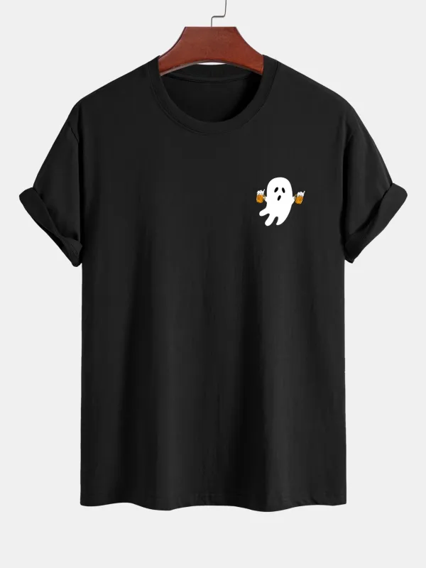 Regular Fit Beer Ghost Print Cotton T-Shirt made by Hoooyi