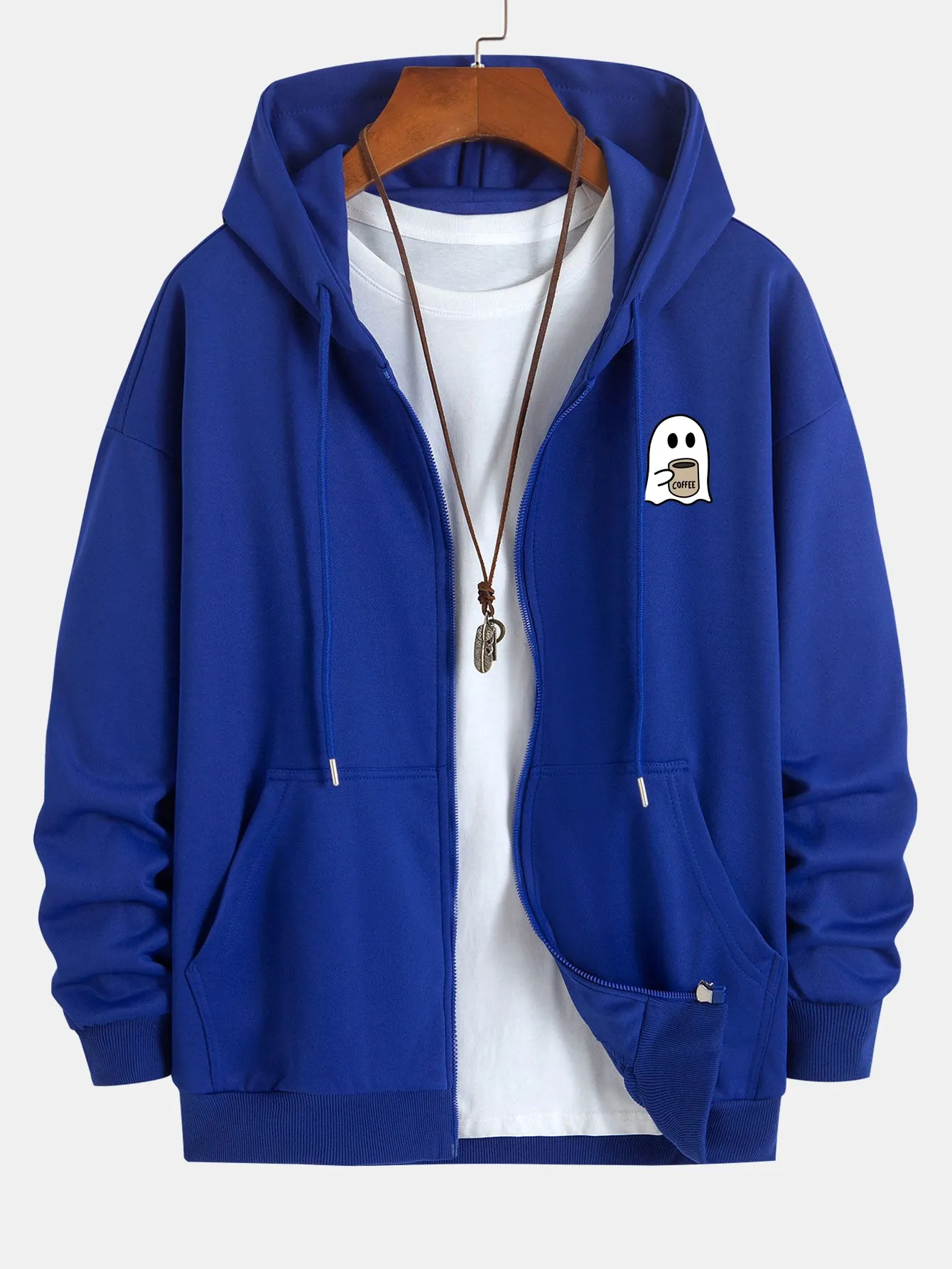 Ghost Drinking Coffee Print Relax Fit Zip Hoodie sold by Hoooyi product image thumbnail 3