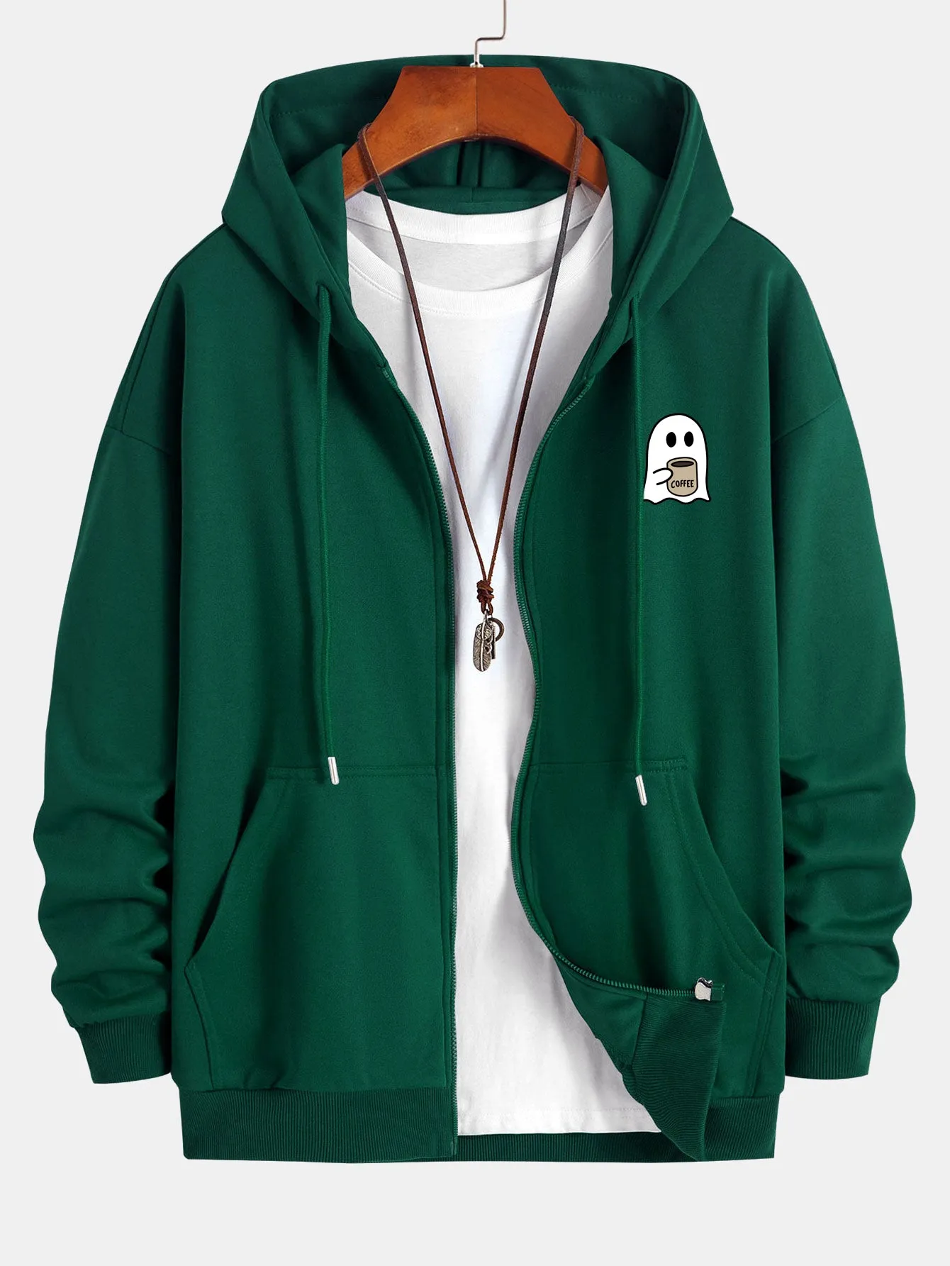 Ghost Drinking Coffee Print Relax Fit Zip Hoodie sold by Hoooyi product image thumbnail 2