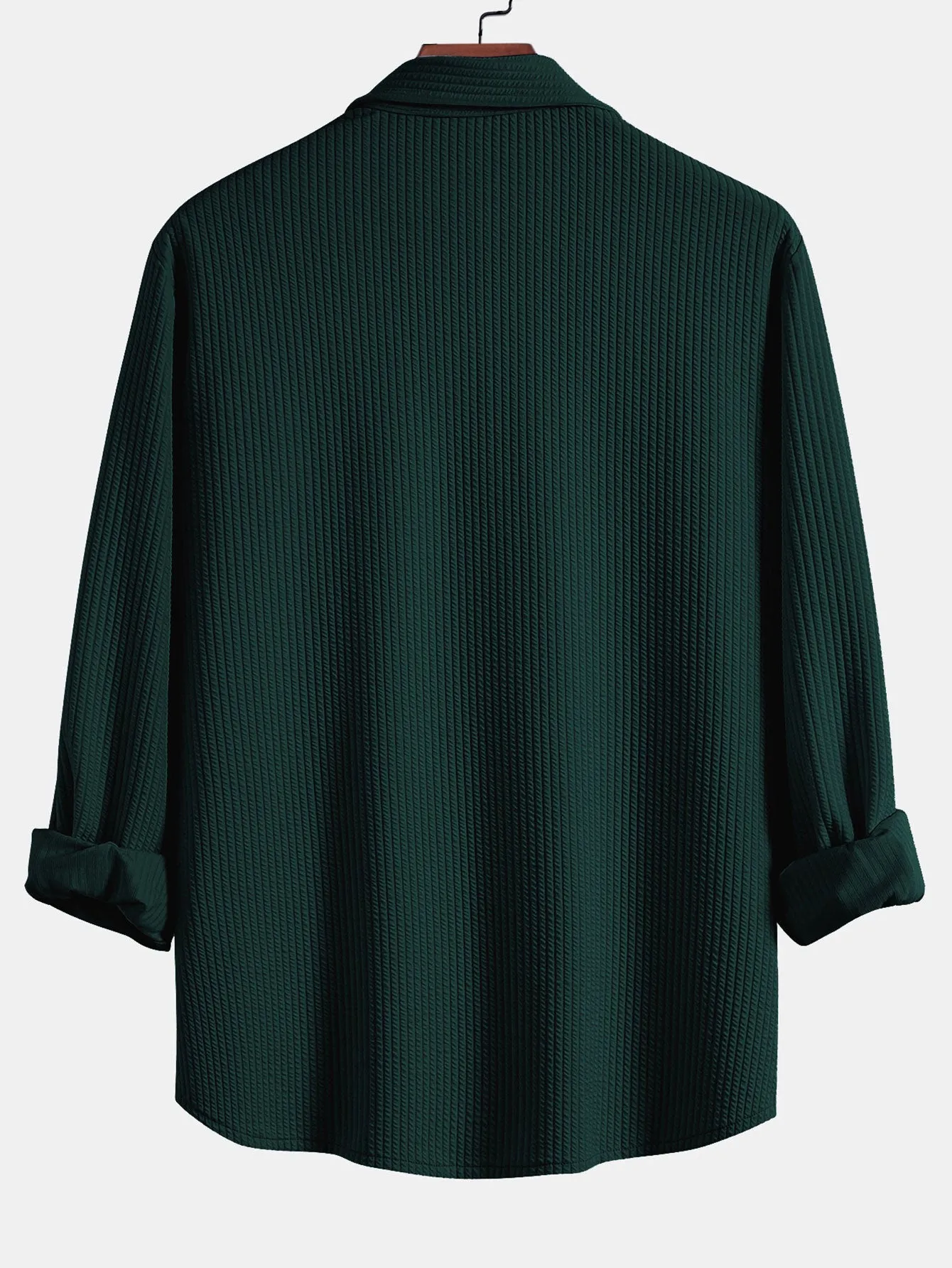 Long Sleeve Muscle Fit Ribbed Button Up Shirt sold by Hoooyi product image thumbnail 2