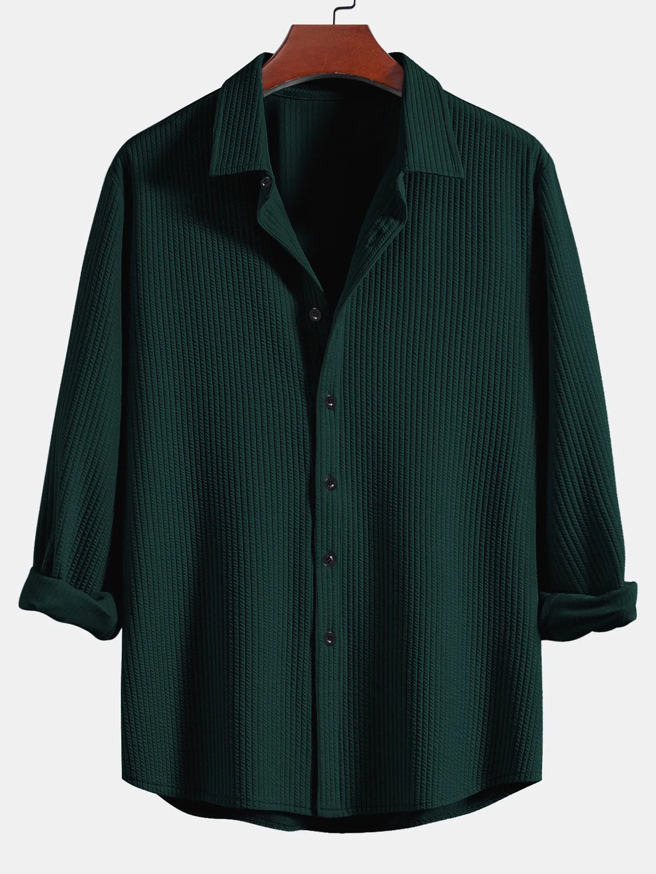 Long Sleeve Muscle Fit Ribbed Button Up Shirt sold by Hoooyi