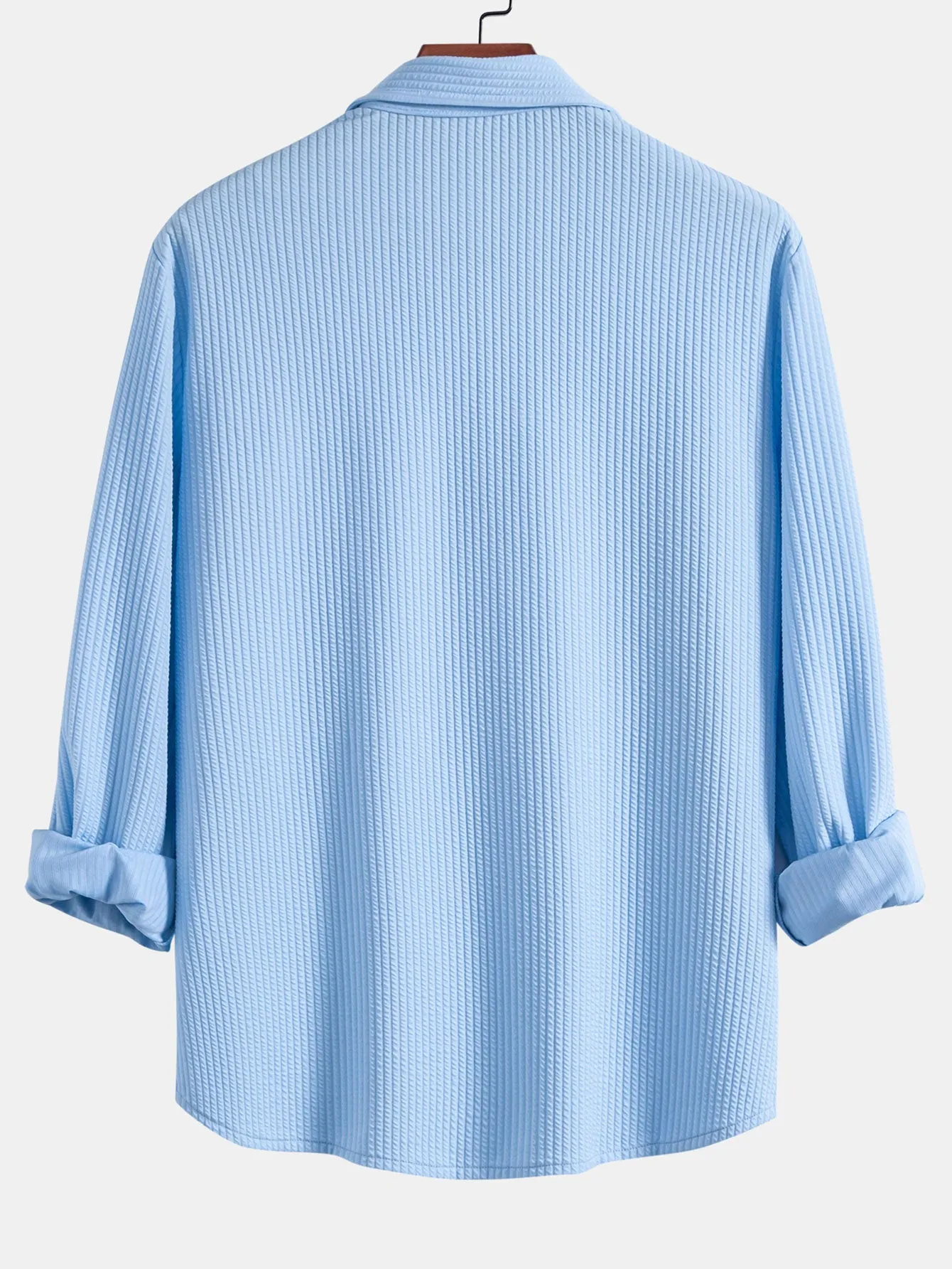 Long Sleeve Muscle Fit Ribbed Button Up Shirt sold by Hoooyi product image thumbnail 4
