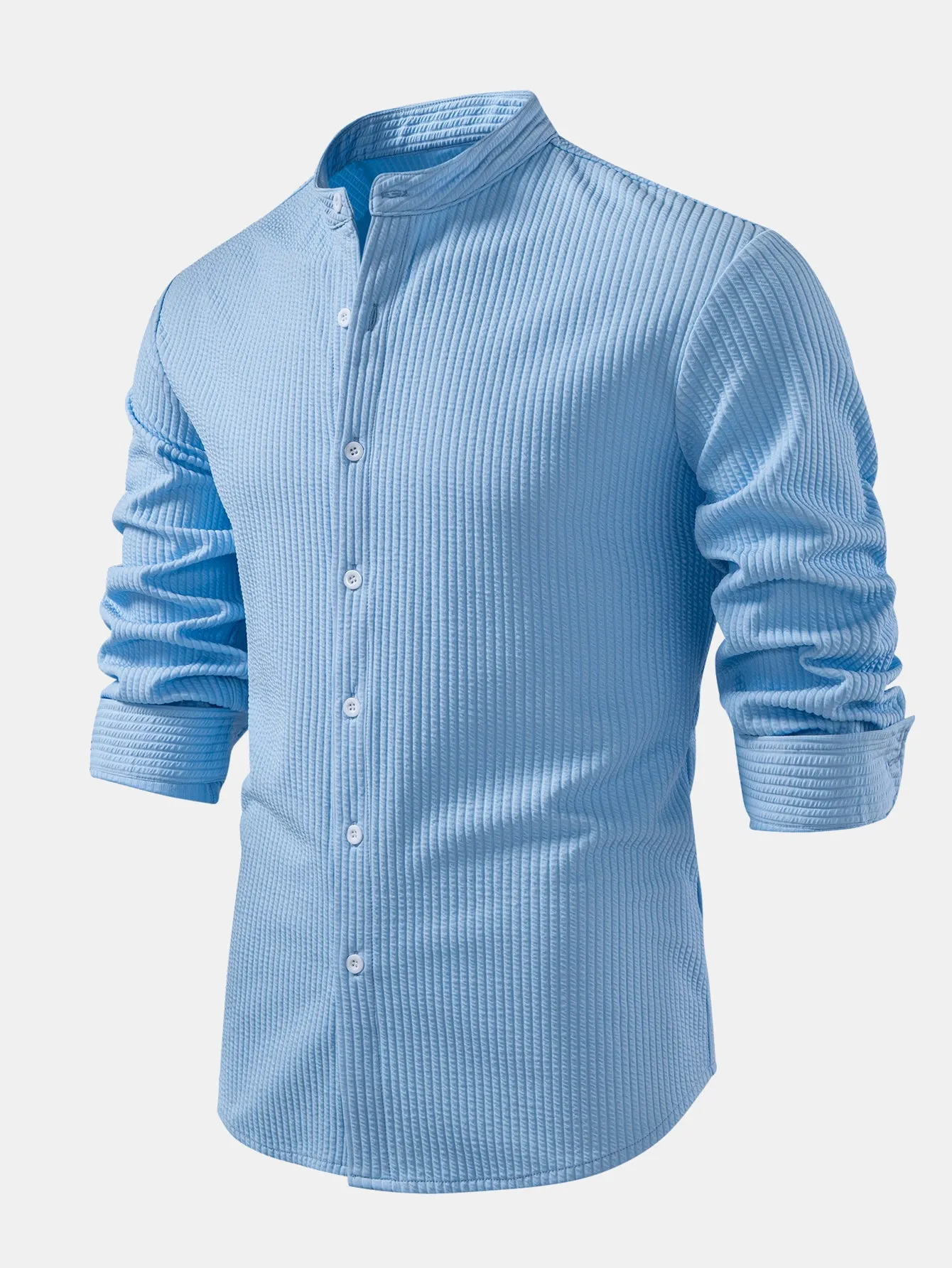 Long Sleeve Muscle Fit Ribbed Stand Collar Shirt sold by Hoooyi product image thumbnail 5
