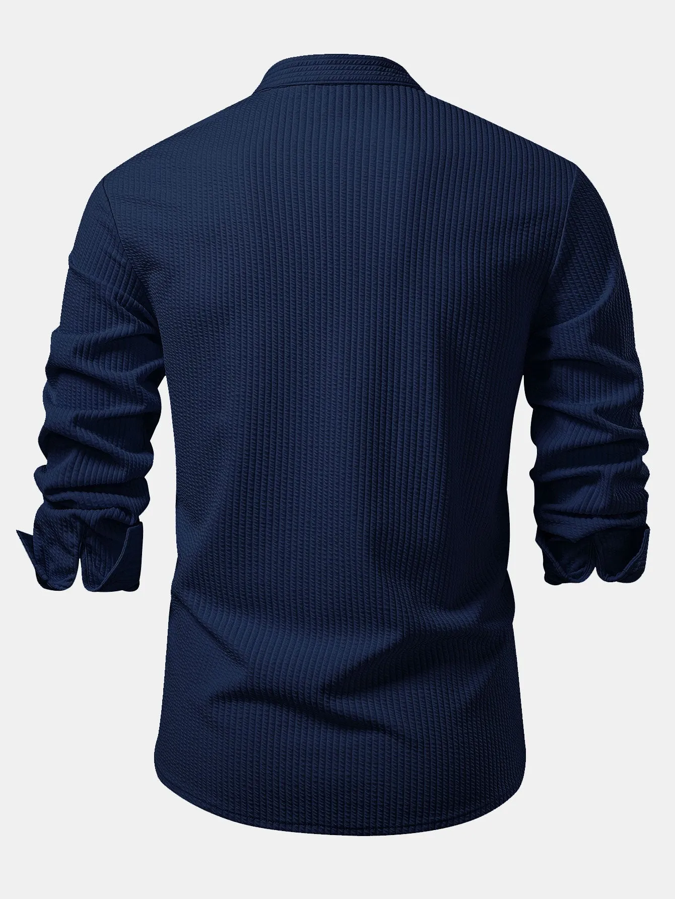 Long Sleeve Muscle Fit Ribbed Stand Collar Shirt sold by Hoooyi product image thumbnail 3